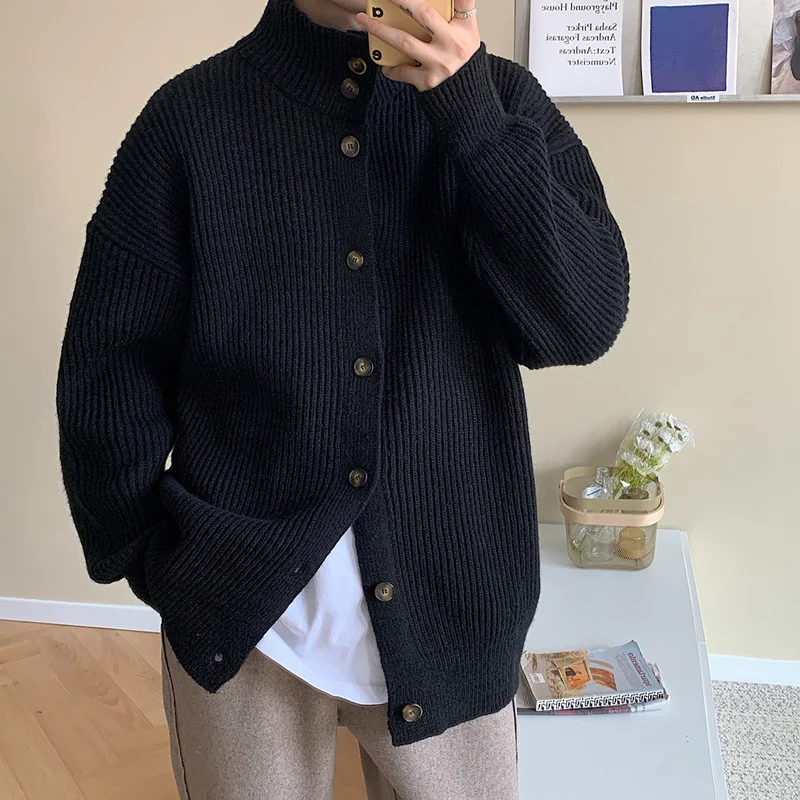 

SYUHGFA Men Clothing Knitted Sweater Loose V-neck Single-breasted Solid Color Knitted Cardigan Coat 2022 Spring Autumn New