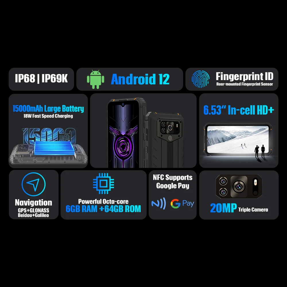 Najtaniej Wytrzymały Smartfon Z Serii HOTWAV W10 Android 12 15000mAh 6GB + 64GB/4GB + 32GB 1TB Telefon Komórkowy 6.53 ''20MP/13MP