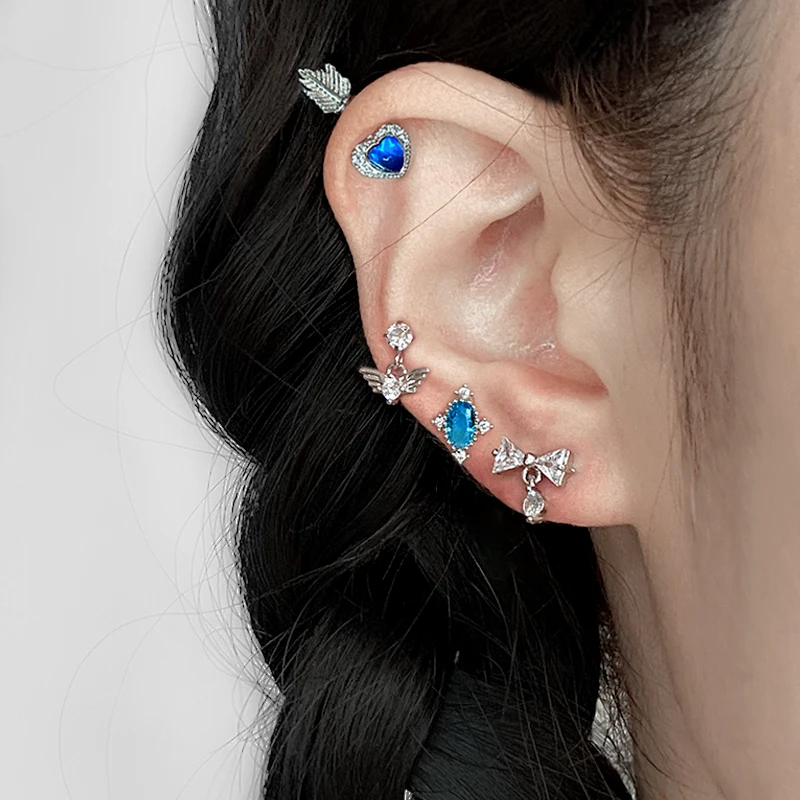 

1PC Goth CZ Steel Helix Piercing Forward Ear Piercing Pierced The Heart with Arrow Ear Cartilage Cat' Eye Body Jewelry 20G