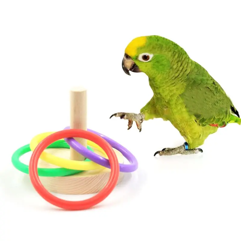 

Bird Parrot Wooden Platform Plastic Rings Intelligence Training Chew Puzzle Toy Pet Supply Puzzle