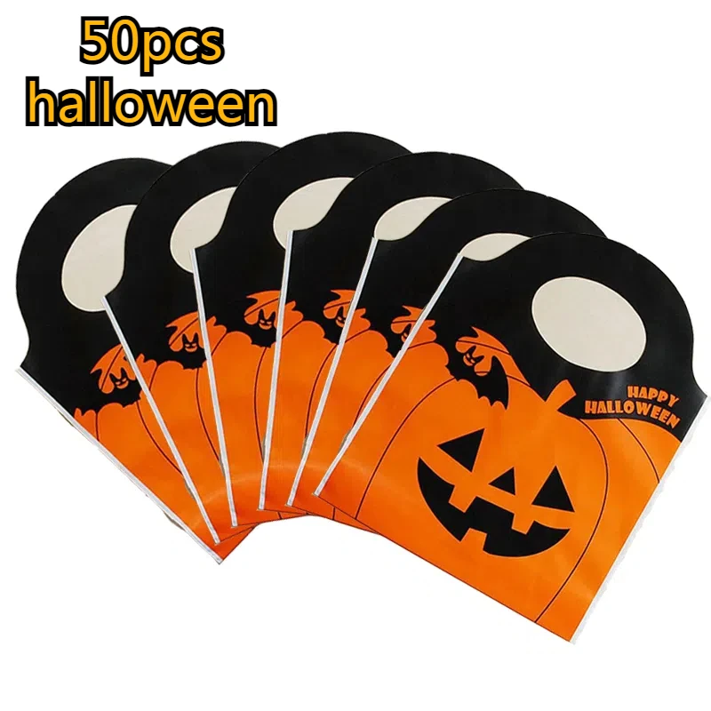 Оранжевый тоут с головой тыквы на Хэллоуин 50 пластиковых сумок для супермаркета