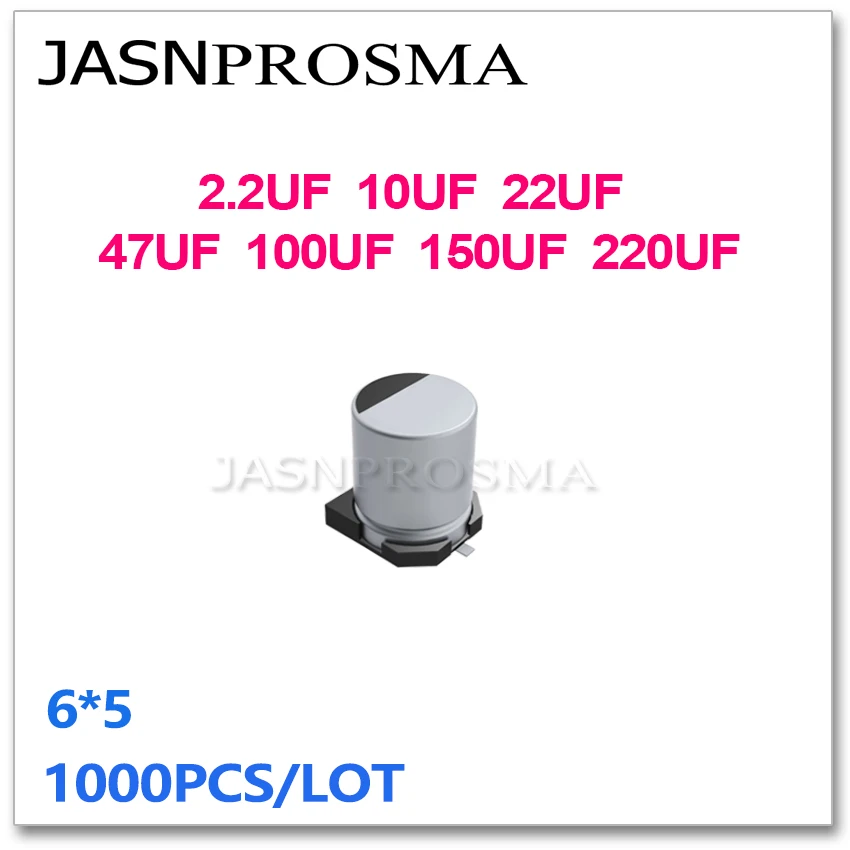 Алюминиевые электролитические конденсаторы JASNPROSMA 1000 шт. 6*5 2 мкФ 10 22 47 100 150 220 6 3 В 16