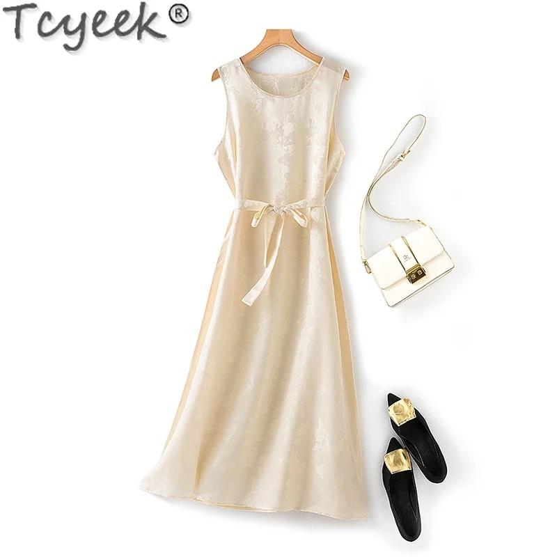Tcyeek платье из 100% натурального шелка тутового женская летняя одежда миди 2024