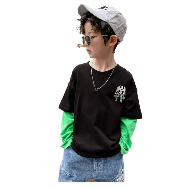 

Футболка-трансформер с длинным рукавом для мальчиков, аниме периферийная техника, детские пуловеры из двух частей, подарки на весну и осень