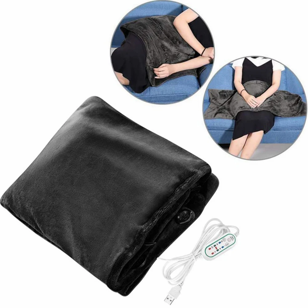 

USB Heated Winter Warmth Machine Washable Electric Blanket Thermostat Soft Plush Camping Home Office Portable Travel Sofa Bed