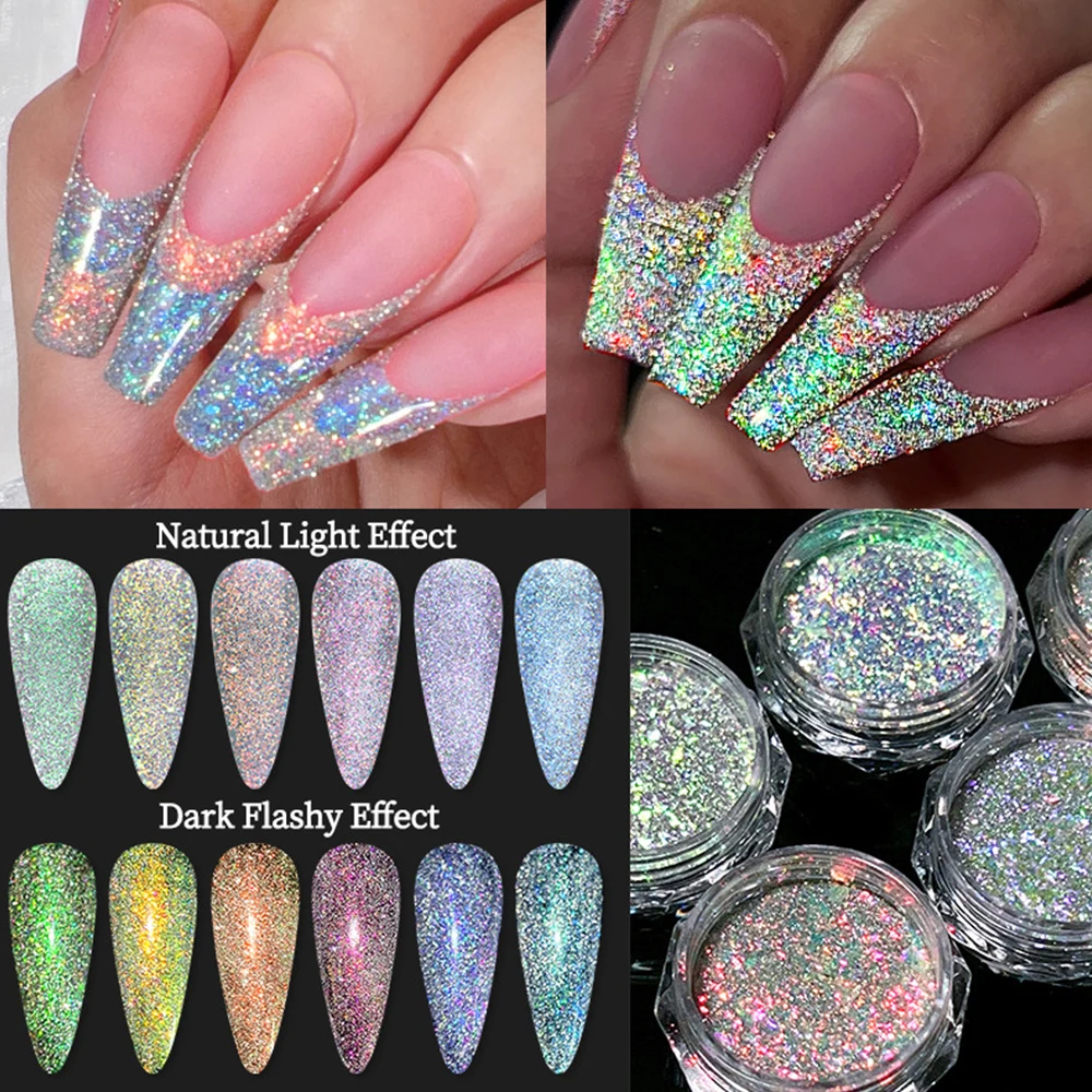 

1 Box Reflective Silver Nail Powder Flash Diamond Chrome Pigment Dipping Powder Nail Glitter Rhinestone Sequins Mini Dancing