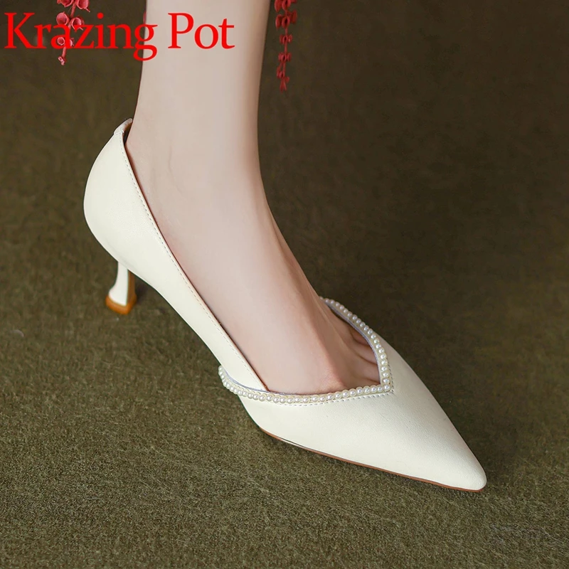 

Krazing Pot Big Size Sheep Suede Pointed Toe High Heels Modern Shoes Crystal Decorations Mature Dating Party Slip on Brand Pumps