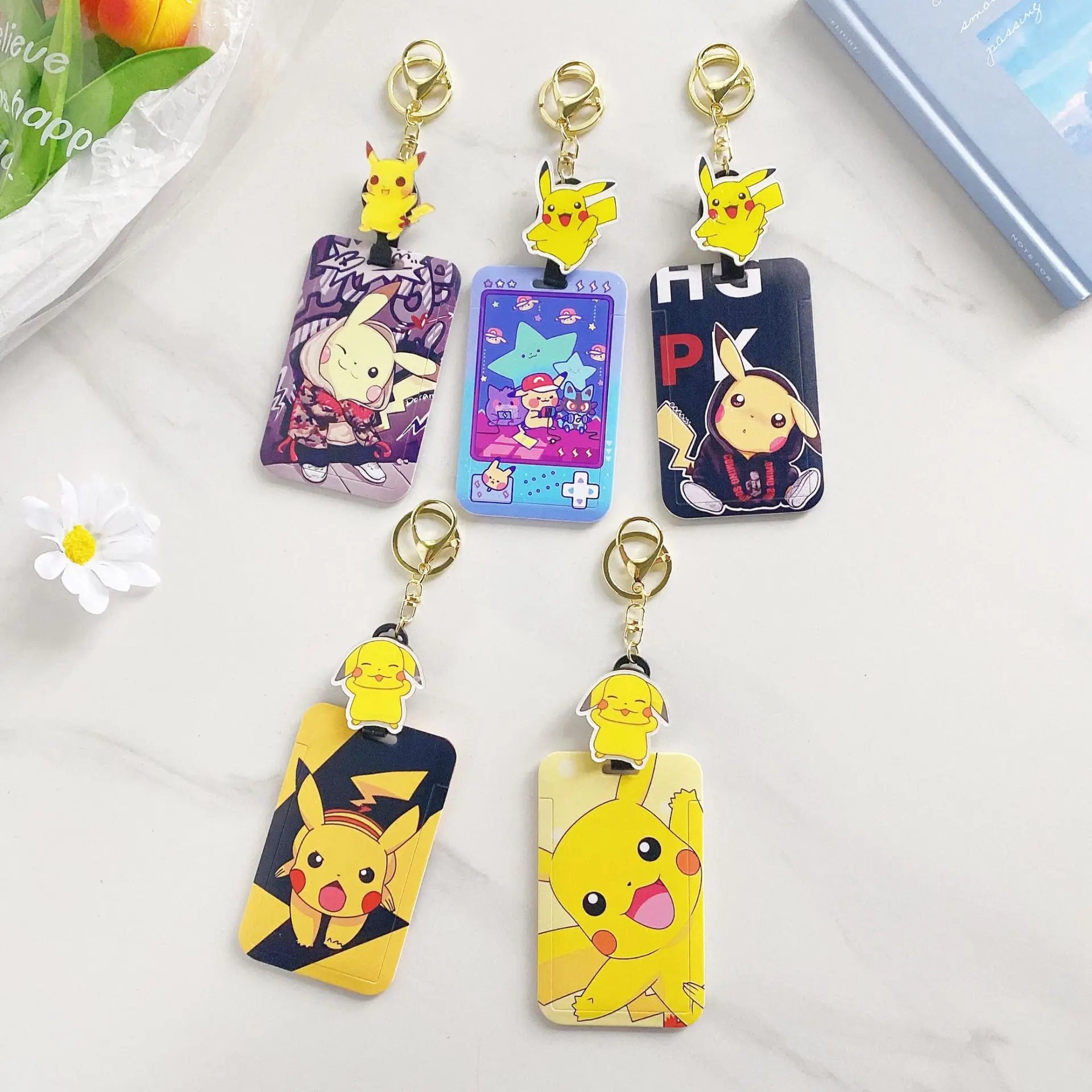 Anime Cartoon Pokemon Pikachu Bus Card Holder Retractable Badge Reel Pendant Cute Girls Boys Students Meal Card Holder Campus