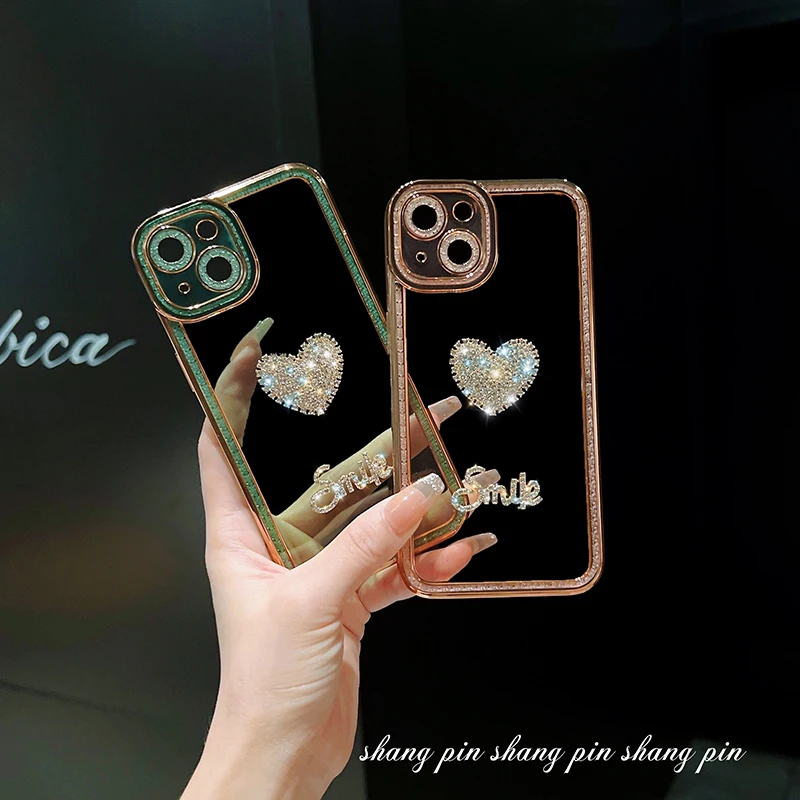 

Роскошный мягкий силиконовый прозрачный чехол-рамка для IPhone 13 12 11 Pro Max с алмазным сердцем, прозрачный чехол для телефона IPhone 11 12 13, чехол