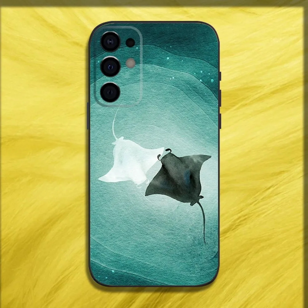 Ocean Sea Animal Manta Ray Phone Case For Samsung S24 S21 S22 S23 S30 Ultra S20 Plus Fe Lite Note 10 9 5G Black Soft Cover