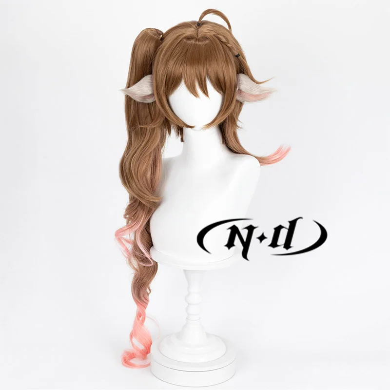 Парик Для Косплея Arknights Eyjafjalla Длинный Коричневый С Отверстием Ушей Аксессуар
