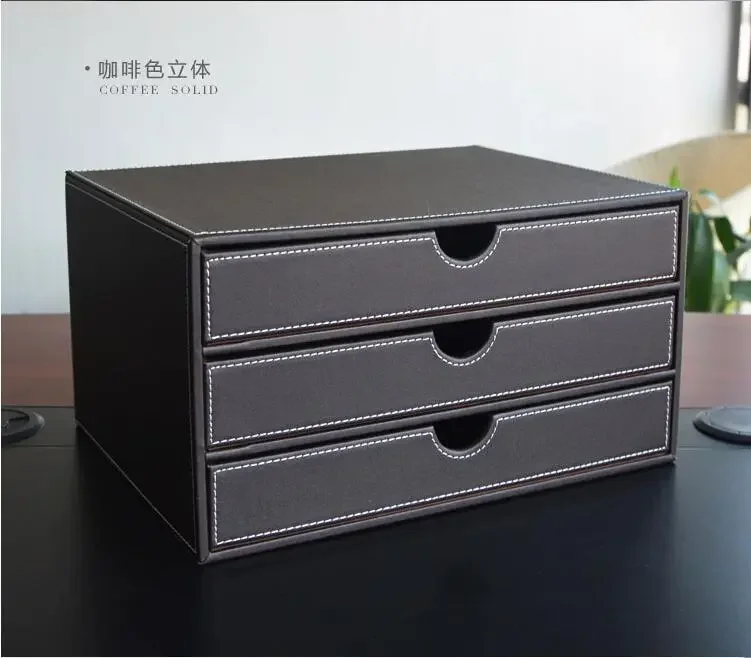 

Новинка 2023 горизонтальный трехуровневый кожаный стол с деревянными ящиками для хранения документов, офисный Органайзер, контейнер для док...