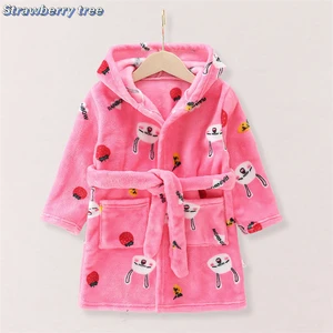 Imported Baby Boys Girls Cartoon Hooded Velvet Kids Sleepwear Robes Winter Warm Casual Children's Pajama Fash