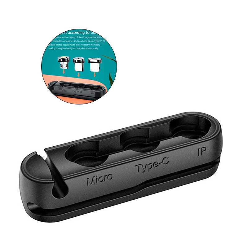 Магнитный чехол 3 в 1, портативный контейнер для хранения для iPhone, магнитный держатель с разъемом Micro USB типа C, органайзер для кабеля
