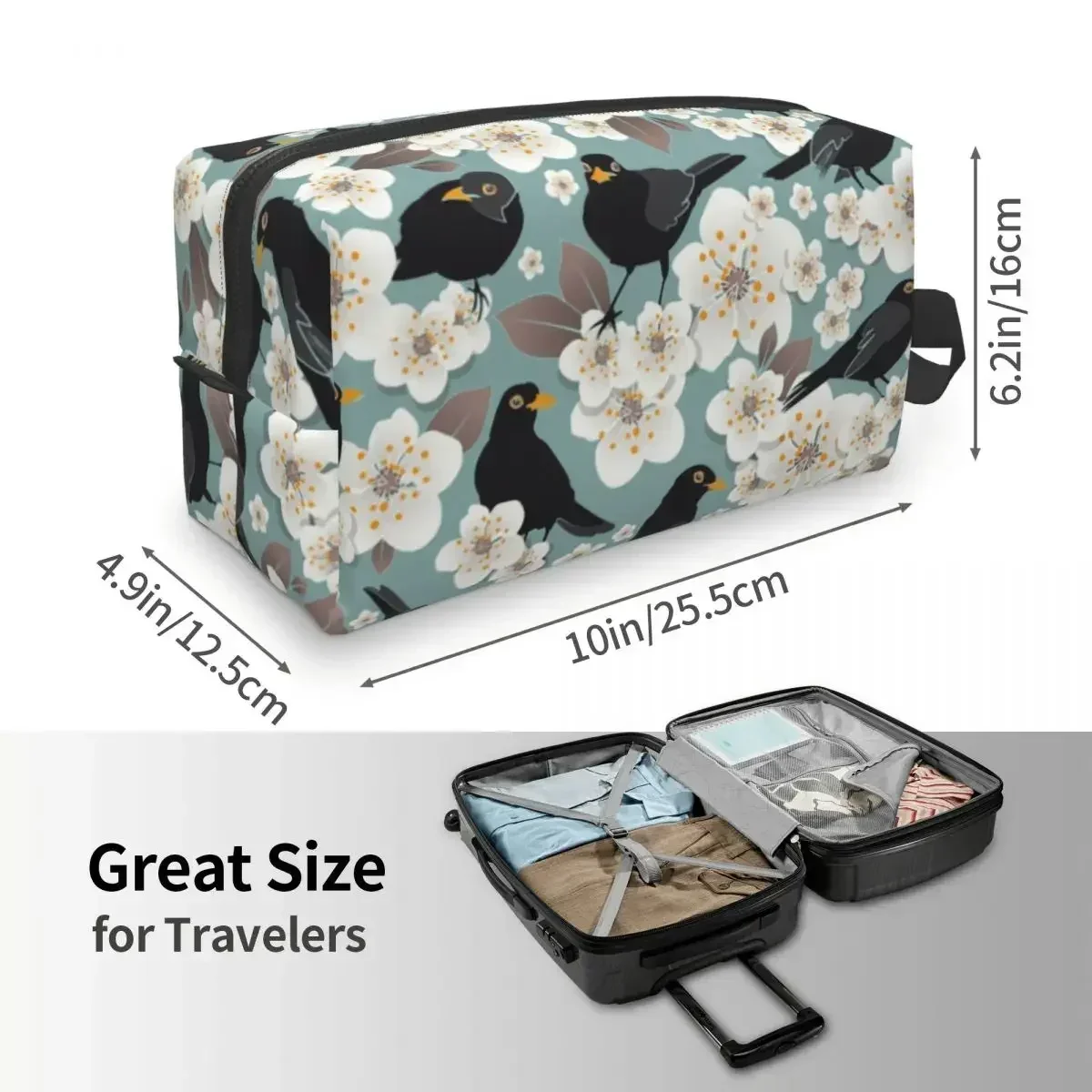 Забавная птица в ожидании вишни косметичка женский дорожный косметический