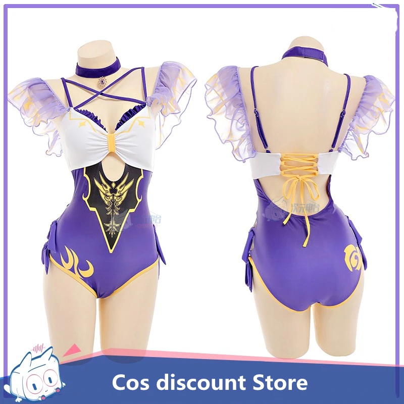 Genshin Impact Lisa Swimsuit Set Cosplay Costume Anime Women One-piece Bikini Set Sexy Swimwear Sizes S-XL 2022 New