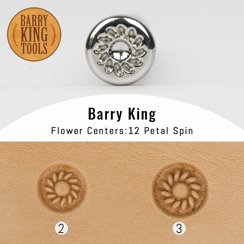 BARRY KING TOOLS Leather Stamping Tool Flower Centers Of 12 Petal Spin Leather Working Carving Embossing Printing Stamps
