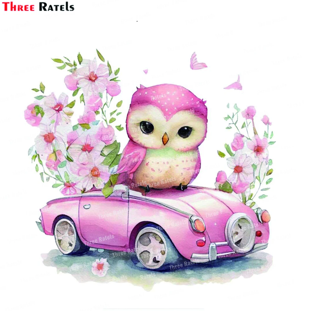 

Три Ratels K790 Сова в розовом автомобиле, Цветочные наклейки на стену для украшения дома, «сделай сам», детская комната, спальня, роспись, искусство «сделай сам», животное