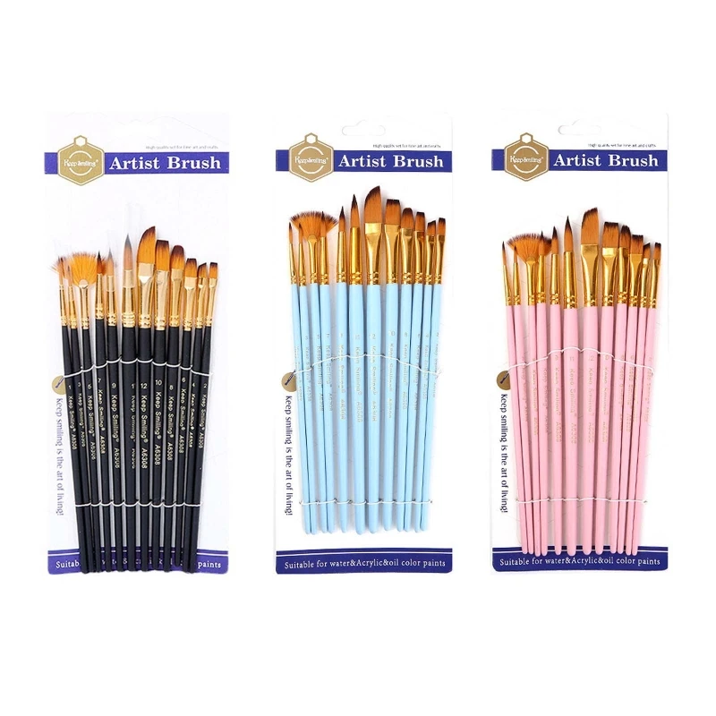 

12pc Art Paint Brushes Set Anti-Shedding Hair Acrylic Oil Watercolor Painting