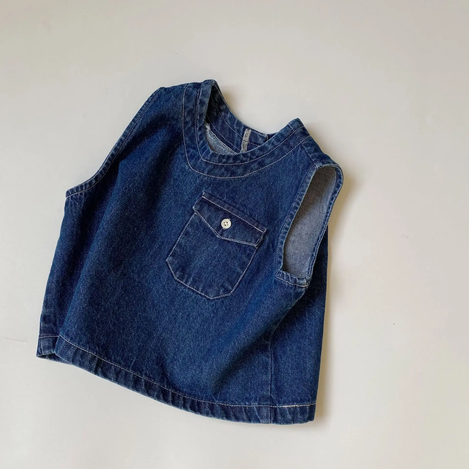 Детский жилет из денима для мальчиков и девочек мягкий джинсовой ткани без