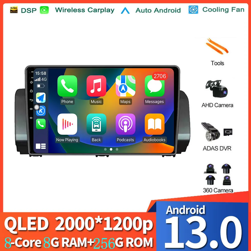 

9" Android 13 Wireless Carplay For Renault Sandero 2021 Car Radio Multimedia Stereo Video Player WIFI Navigation GPS 360 Camera