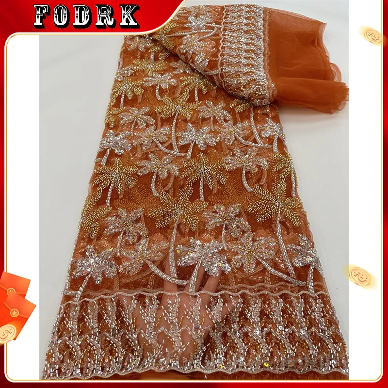 

3.3KG/5Y Handmade Beaded Lace Fabric Nigerian Embroidery Wedding Luxury Evening Dress French Tulle African Sequins For 5yards