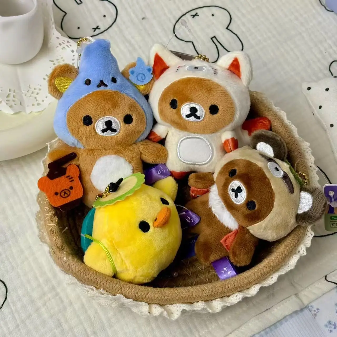 Фото Плюшевый брелок Rilakkuma Yokai Series: Кориллакума, Киироитори, Чайроикогума, милый лисёнок, костюм Каппа Тануки, пушистая подвеска для сумки, подарок №1