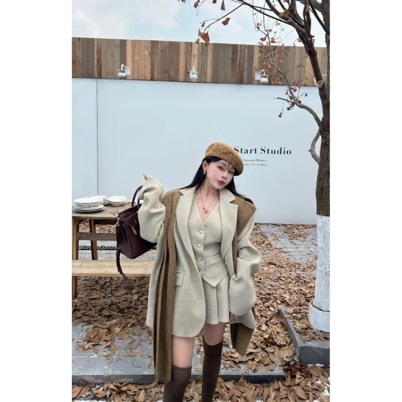 Shpmishal High End 2024 осенний новый модный пиджак костюм + жилет с v-образным вырезом