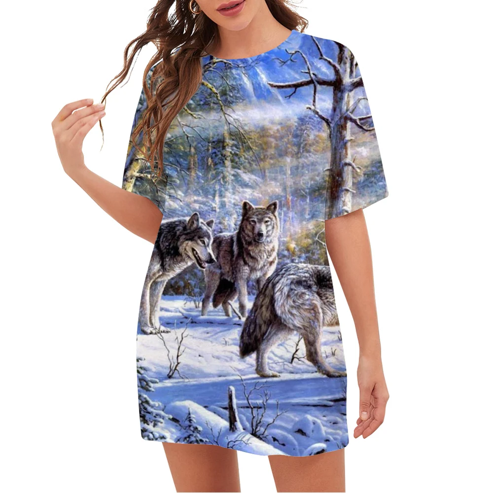 

CLOOCL Women T-shirt Snow Wolf Pattern 3D Printed Loose Casual Short Sleeve Crew Neck Tee Summer Tops Animal Fashion Clothes