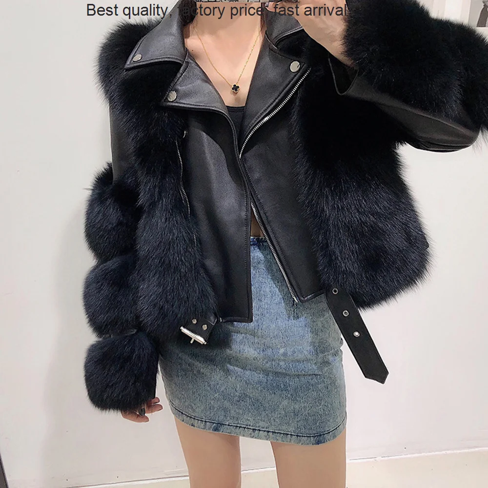 

High quality luxury brand 2023 New Women Leather Jackets Short Real Fox Fur Coats Luxury Genuine Sheepskin Lady Overcoat Winter