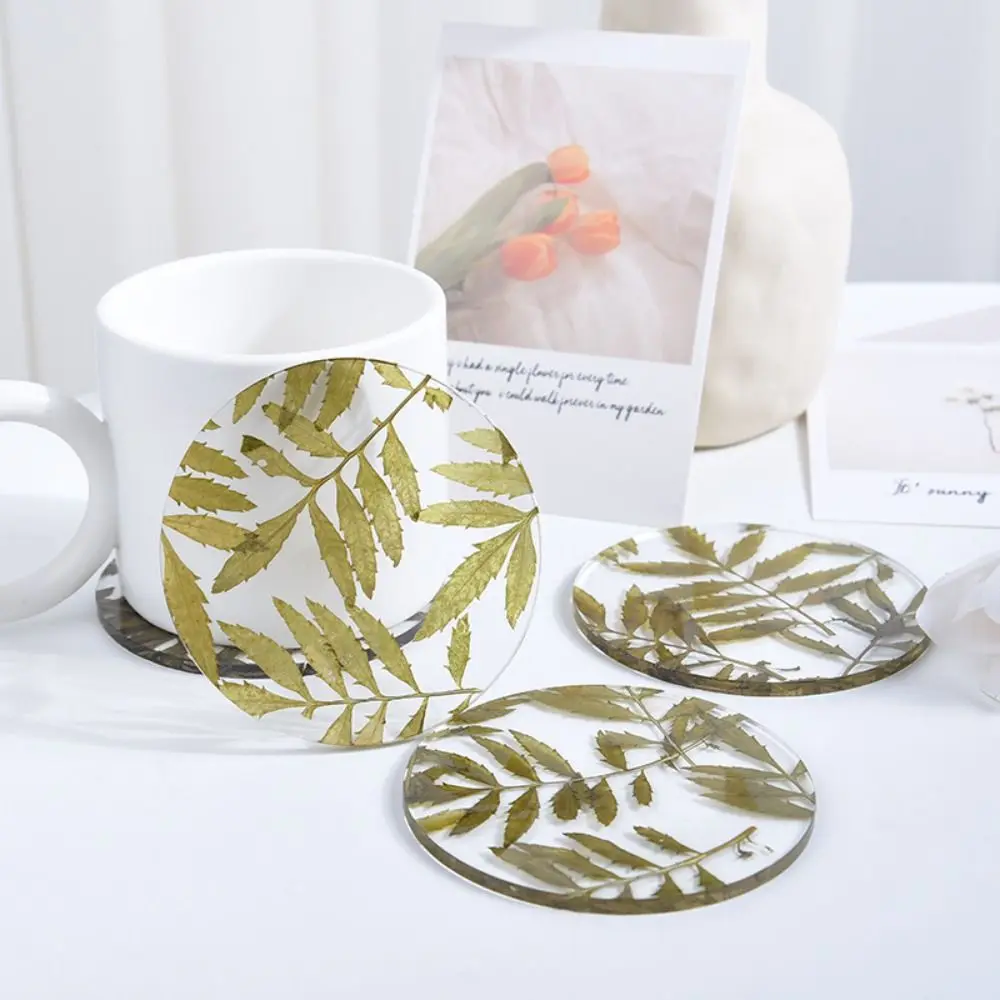 

Acrylic Plant Resin Round Coaster Simple Style Placemat Water Coaster Coffee Shop Cup Holder Placemat Family Table Decoration