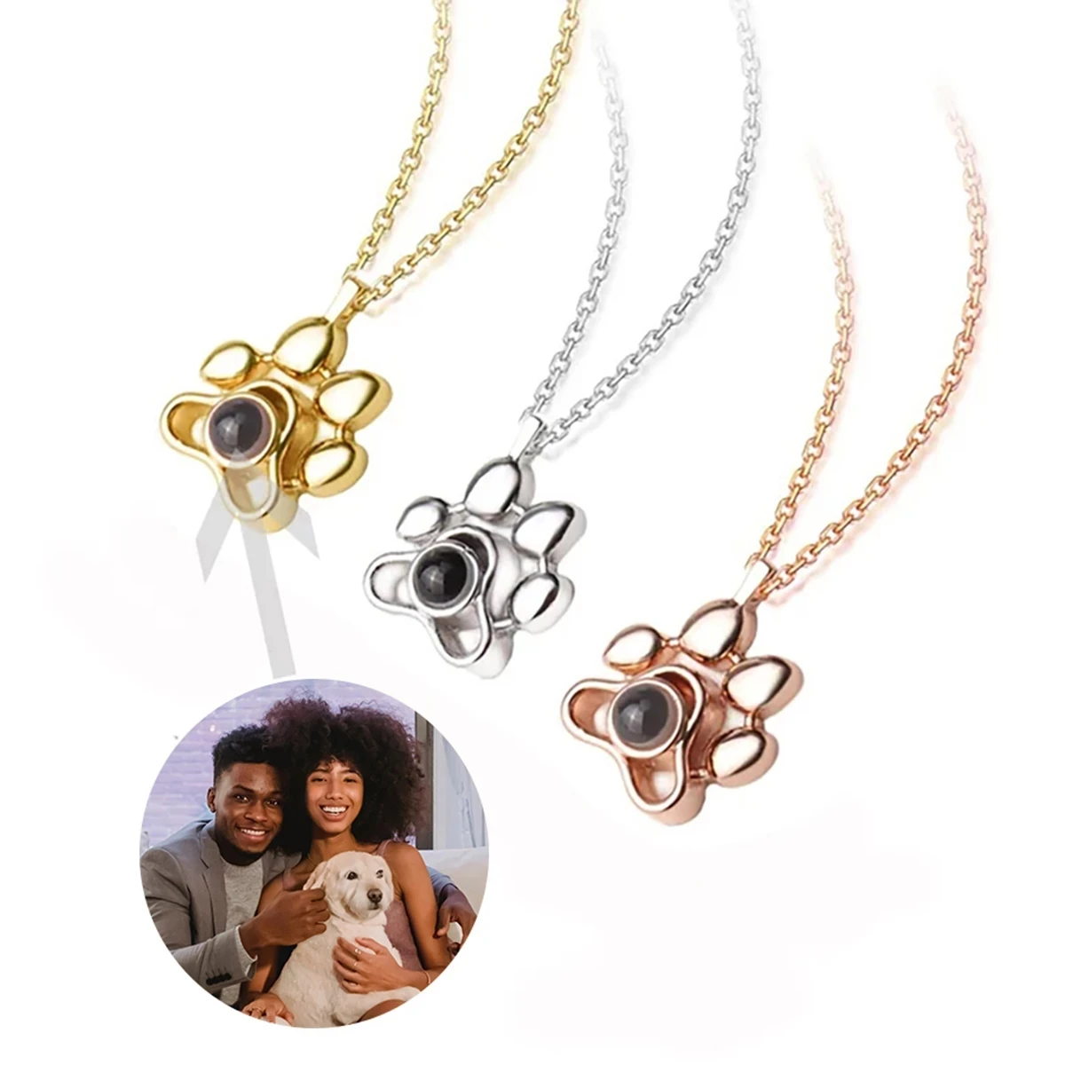 Customized Projection Necklace Dog Cat Photo Paw Pendant Necklace Personalized Pet Picture Necklace Birthday Gift For Pet Person