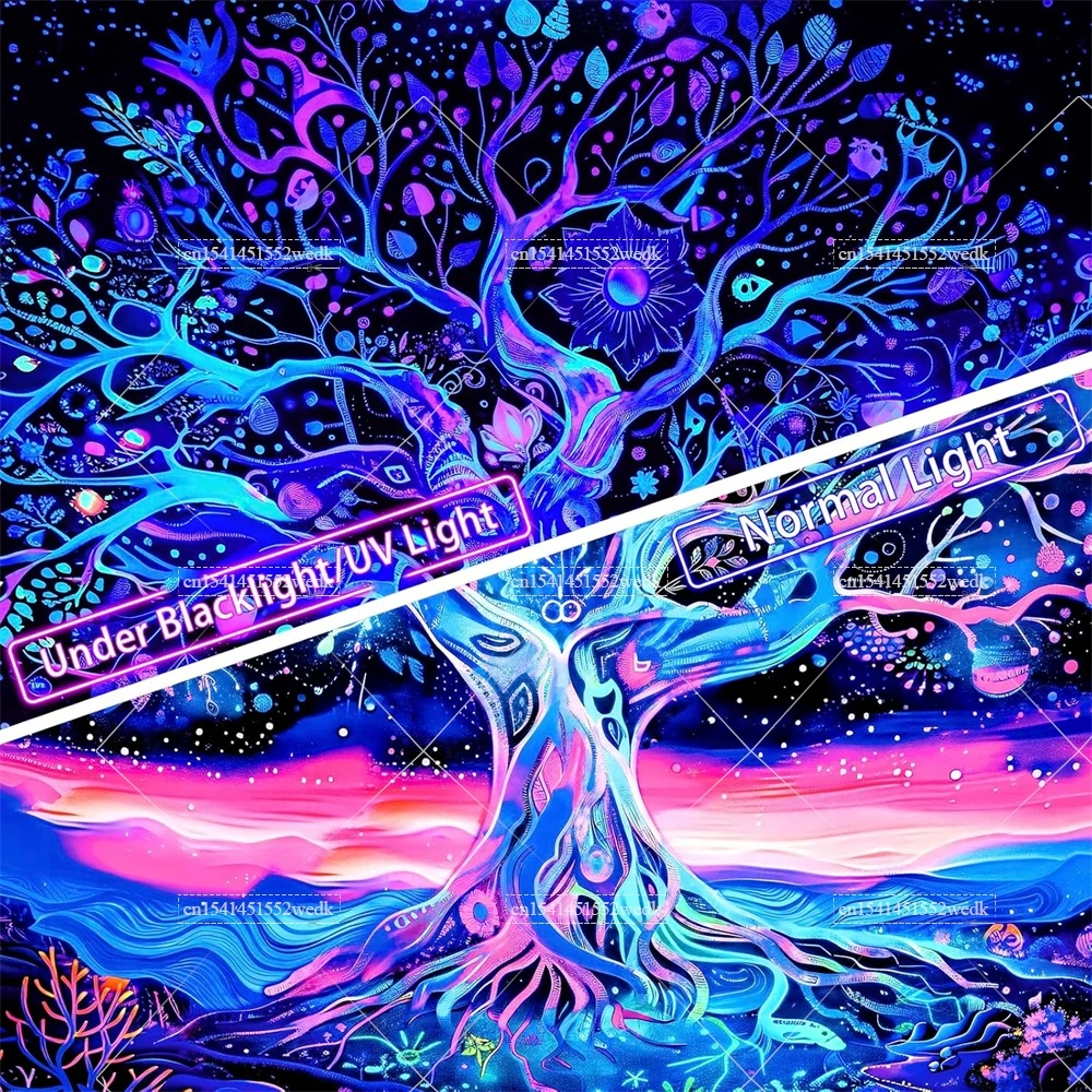 Гобелен Blacklight с рисунком дерева жизни гобелены УФ-реактивными неоновыми