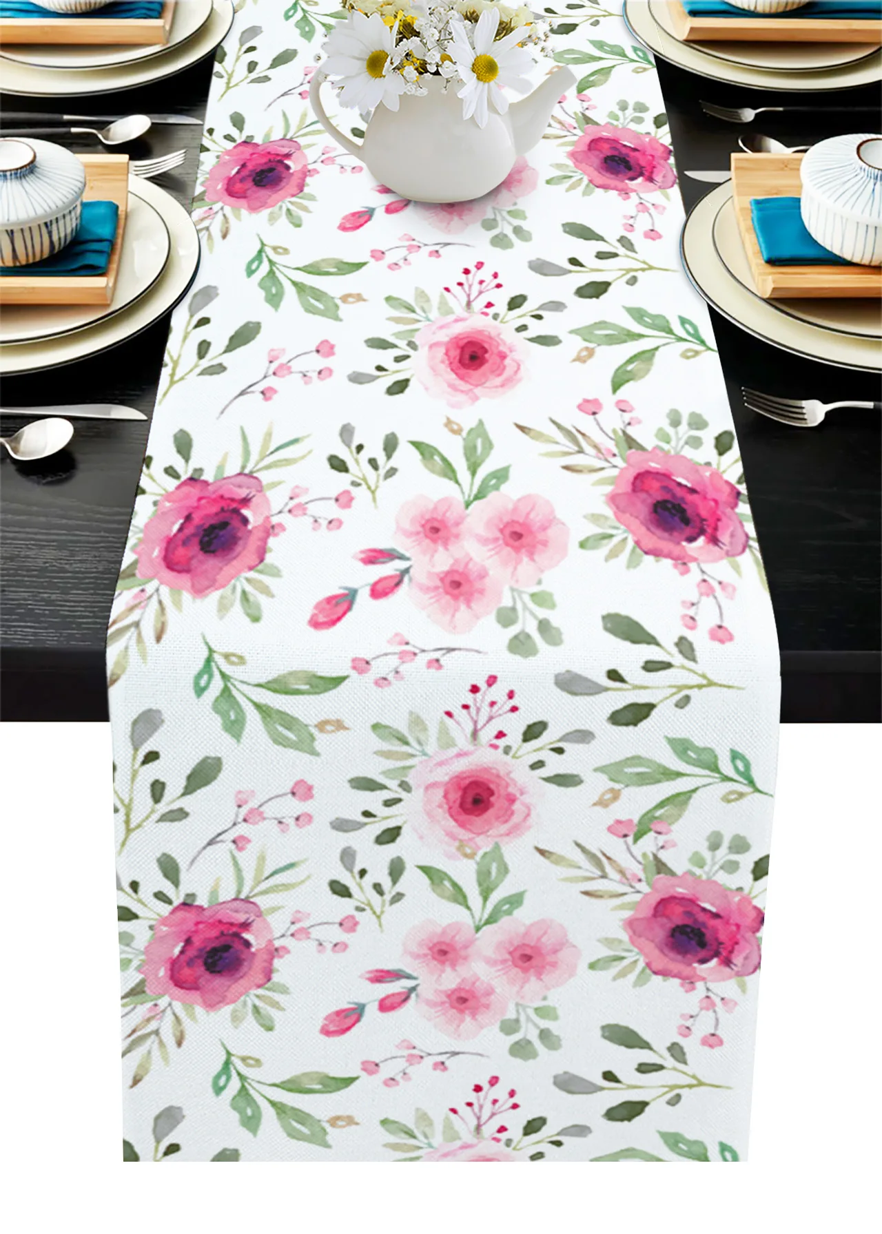 

Весенняя розовая Цветочная белая настольная дорожка свадебное украшение Женская декоративная хлопковая льняная настольная дорожка