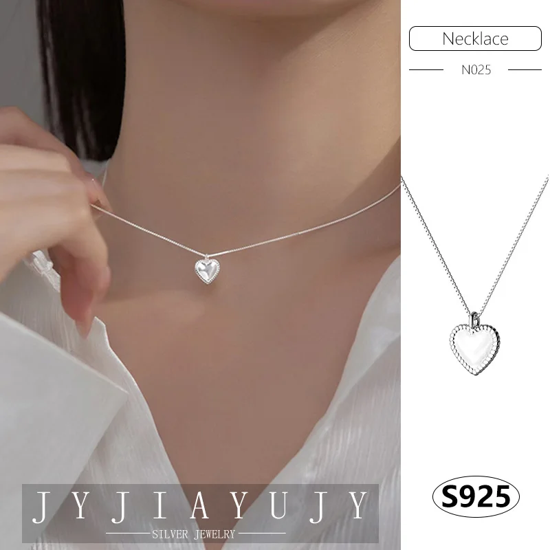 

JYJIAYUJY 100% Sterling Silver S925 Necklace Smooth Surface Heart Shape Fashion Trendy Hypoallergenic Women Jewelry Gift N025