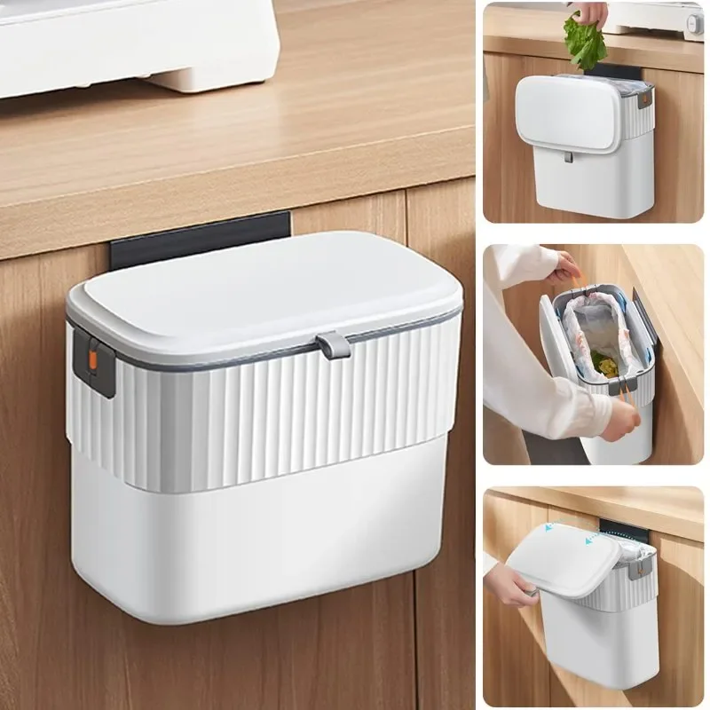 

Hanging Trash Can with Lid for Kitchen Cabinet Door or Under Sink, 1.8 gal Compost Bin for Countertop, Bathroom