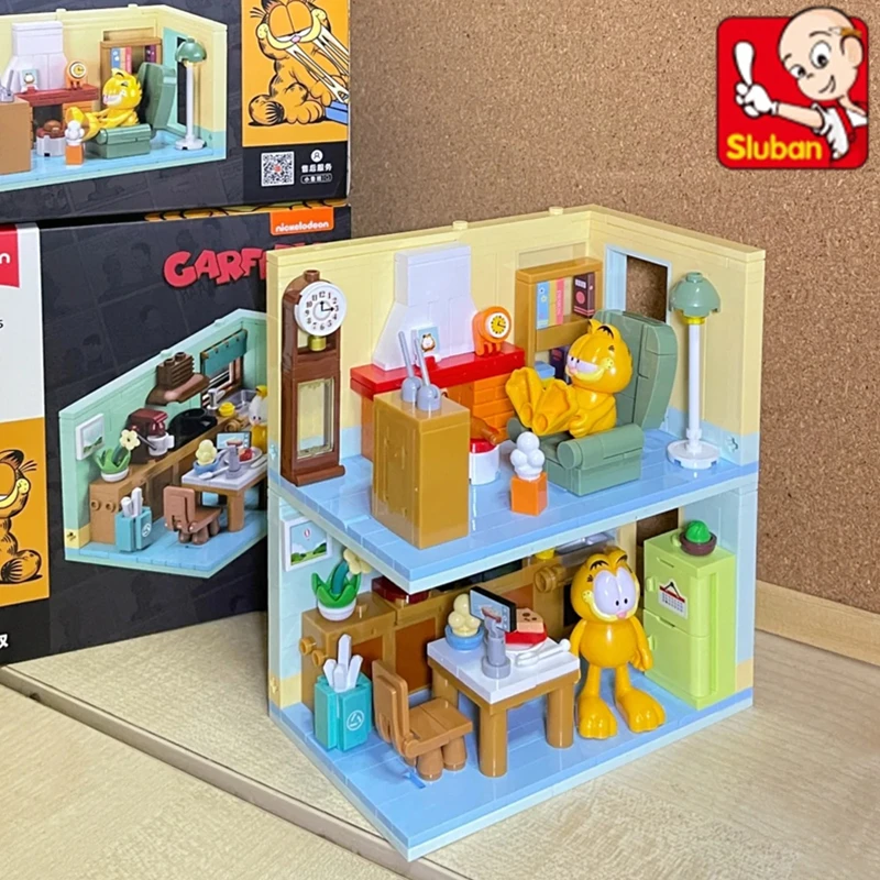Конструктор SLUBAN Garfield Сборная модель микро-сцена анимационные периферийные