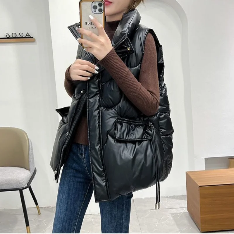Winter Jacket Women Parkas Vest 2022 New Snowsuit Fashion Sleeveless Loose Korean Pocket Large Size Solid Female Casual Coats
