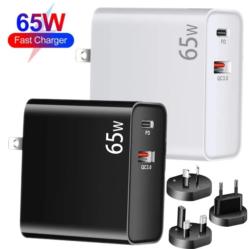 

65W PD Charger Type C QC3.0 Fast Charge Wall Charger 2Ports Eu US UK AU plugs For Iphone 12 13 14 Pro Samsung phone