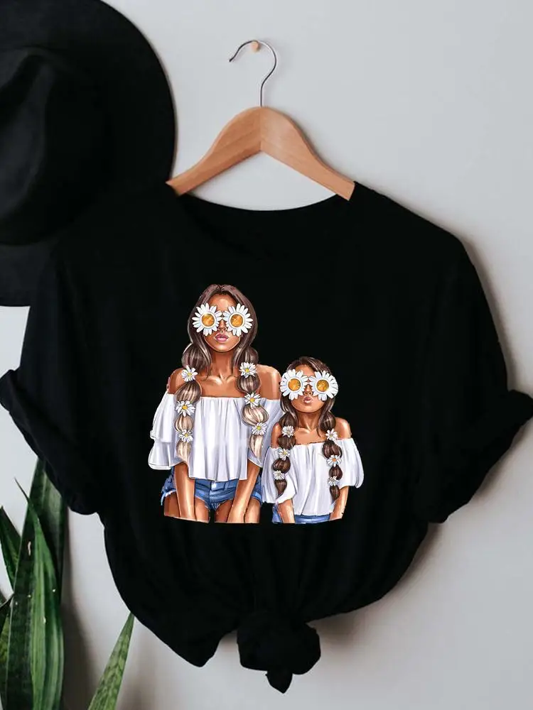 

Flower Floral Mom Mama Mother T-shirt Print Summer Women Clothes Ladies Short Sleeve Fashion Female Black T Clothing Graphic Tee