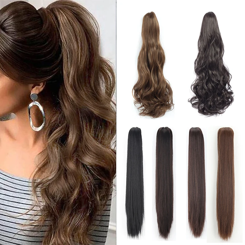 

Synthetic Long Wavy Ponytail Hairpiece Brown Wavy Claw Clip Ponytail Extensions 24inch Natural Fibre Fake Horse Tail for Women