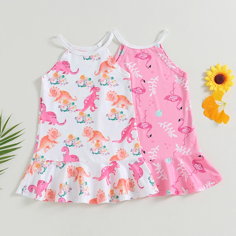 

New Fashion Toddler Girls Casual Beach Dress Sleeveless Animal Print Spaghetti Strap Dresses Summer Kids Baby Clothes Dress