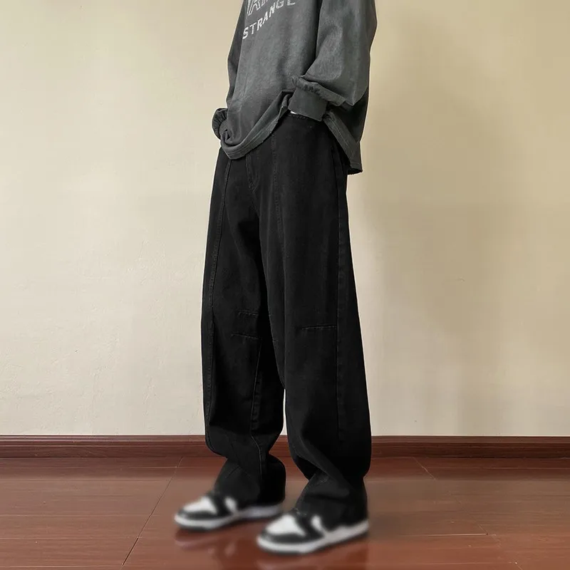 2023 Retro Solid Color Men's Jeans Baggy Straight Leg Denim Pants Hip Hop Fashion Male Trousers