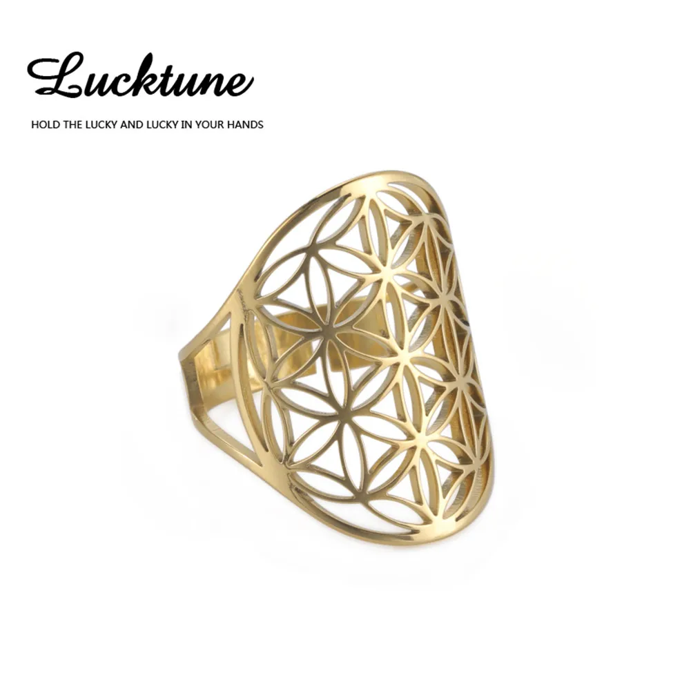 

Lucktune ювелирные изделия викингов цветок жизни кольцо на палец открытые регулируемые женские кольца из нержавеющей стали Розовый Золотой Цв...