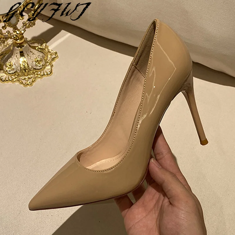 

Women Single Shoes Thin Heels Pointed Toe Big Size 34-43 High Heels Slip-on Dress Party Wedding Ladies Footwear Solid Color
