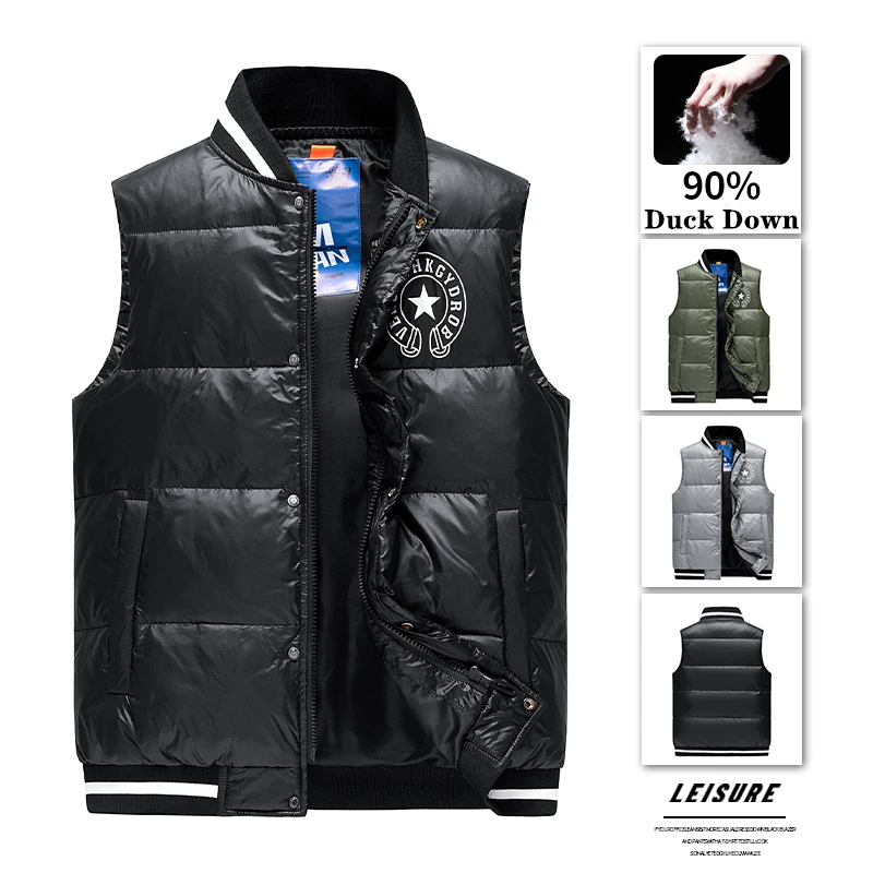 Winter Down Vests Men American Style 90% Duck Down Vests for Men Zipper Fly Solid Warm Sleeveless Waistcoat Homme Parkas Male