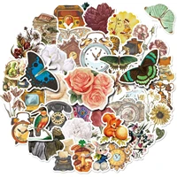 50 pcs retro hand account series flower stickers literary style flowers plants butterflies animals hand account material sticker