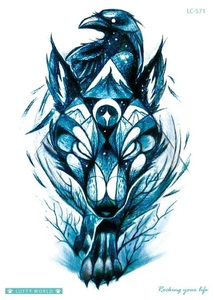 Волчья дизайнерская большая тату-наклейка с большими руками временные