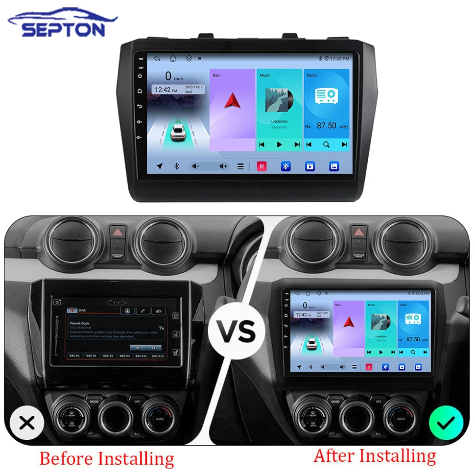 Фото Автомобильный радиоприемник SEPTON для Suzuki Swift 2017-2020, головное устройство, 4G Android, авто, плеер с экраном Carplay, автомобильное аудио, автомобильное мультимедиа №2