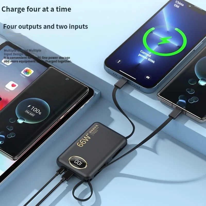 20000mAh Power Bank Portable Fast Charging Powerbank Built-In USB C Cable External Battery Charger For iPhone 14 Samsung Xiaomi